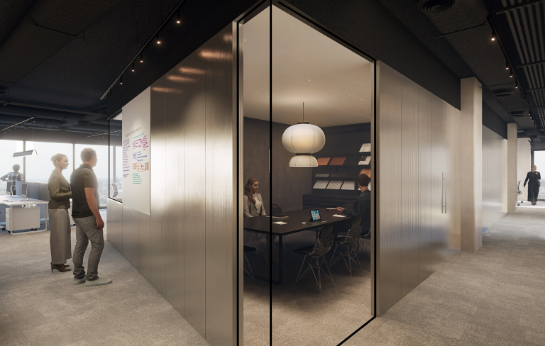 Meeting room with metallic wall