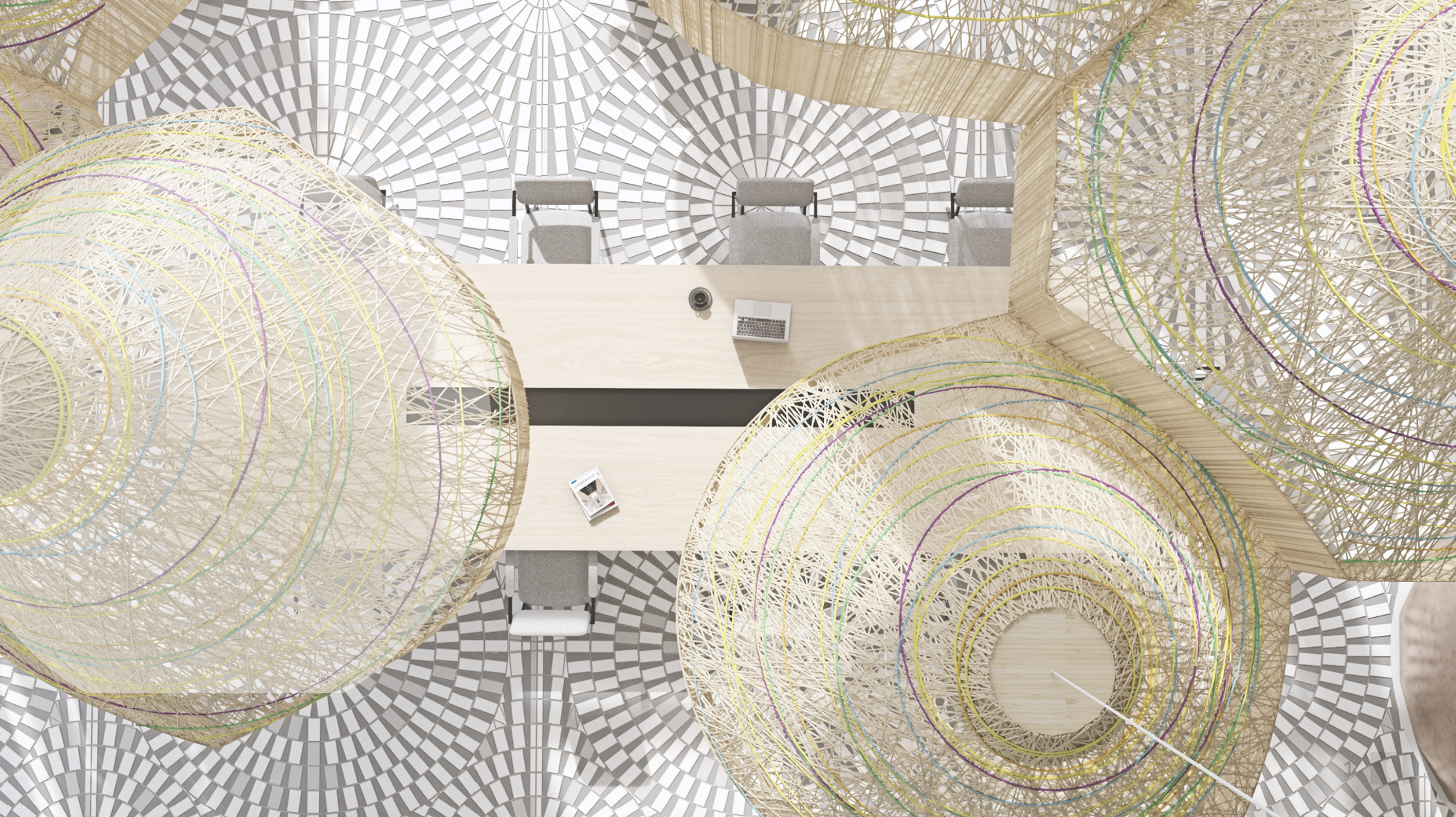 Bespoke flooring and light pendant for office workspace